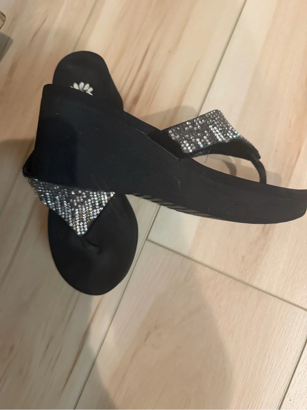 Yellow Box Black Gemstone Wedge Sandals - Picture 2 of 4